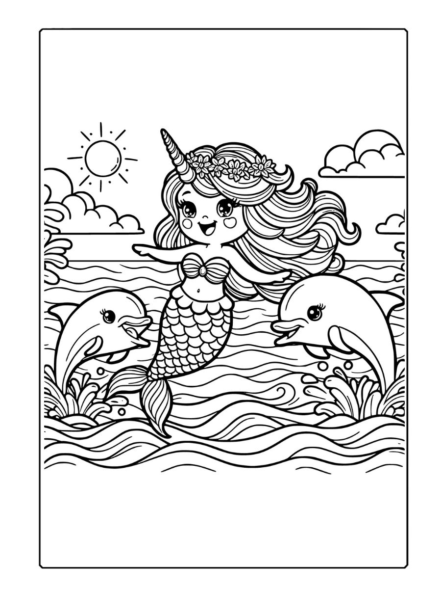 Unicorn Mermaid Coloring Page